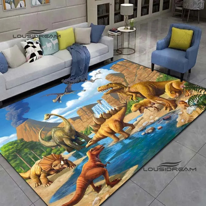 LOUSIDREAM Modern Indoor-Outdoor Machine-Made Customized Rectangle Shaped Soft Polyester Flannel Fabric Body 3D Printed Cartoon Dinosaur Theme Rugs /Colors-Animal/Multicolor/Hand-Machine Wash