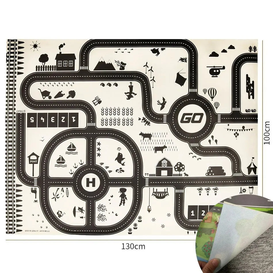 No-EN-Name-Null Kids Waterproof Foldable Rectangle Educational Developmental Multicolor Farm Animals-Dinosaurs-Life Dino Park Road Maps Crawling Plastic Play Mats/Ages: 3 Years Old + Older/Colors-Multicolor/Animals/Size: 100 x 130cm