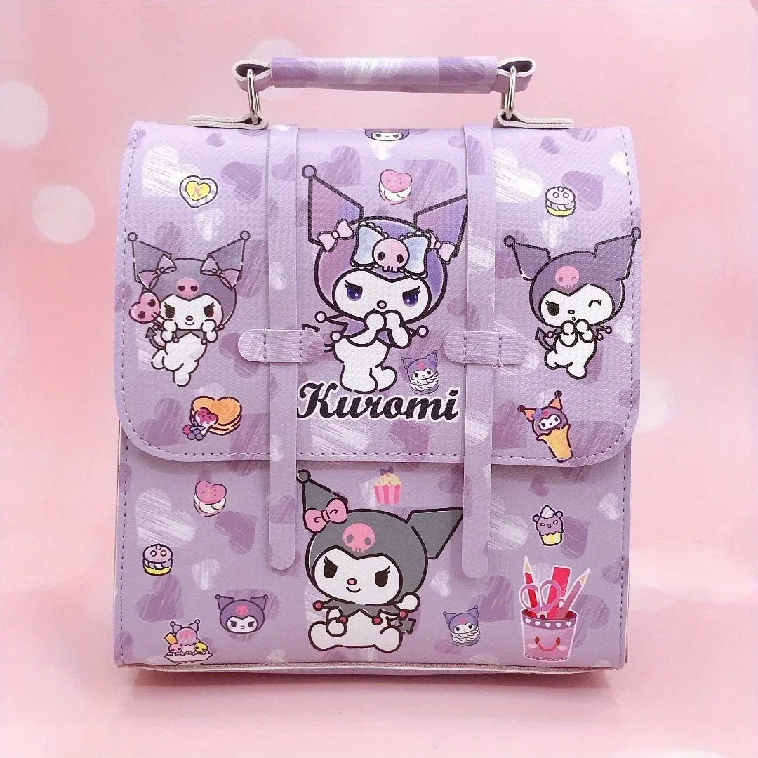 MINISO Kids Exterior Front Pocket-Two Snaps Pockets Pink Waterproof Oxford Fabric Cute Cartoon Hello Kitty Design Zipper Curved Softback Canvas Lining Single Compartment Shoulder Strap-Handle School Backpacks/Colors-Pink/Purple/Blue/Multicolor