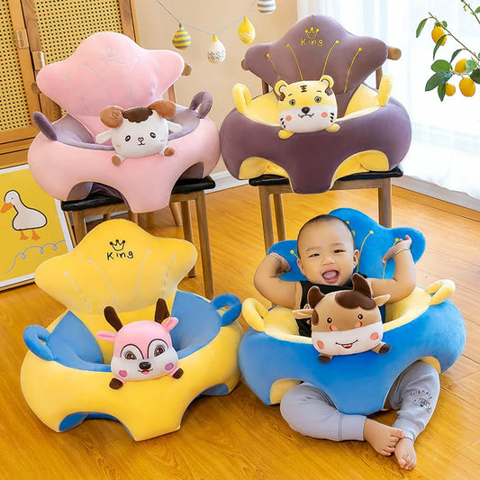 Babies Upholstered Super Soft Velvet Cartoon Animals Faces Learning To Sit Comfortable Plush Chairs/Ages: Fits 3 Months-2 Years Old/No Filling/Colors-Animals Multicolor