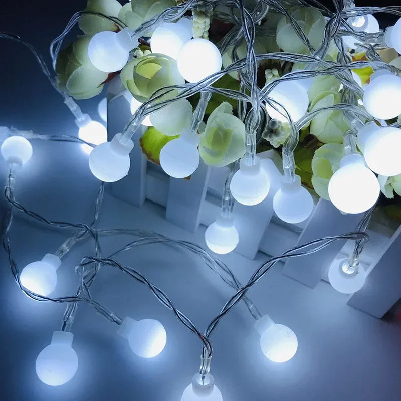 OKAL-RED-EAST Indoor-Outdoor Warm White LED Glowing Round Ball AC-Powered Light Ropes-Strings /USB Plug/3 AA Batteries Not Included/Colors-White/Yellow/Red/Multicolor/Shapes: Stars/Balls/Snowflakes