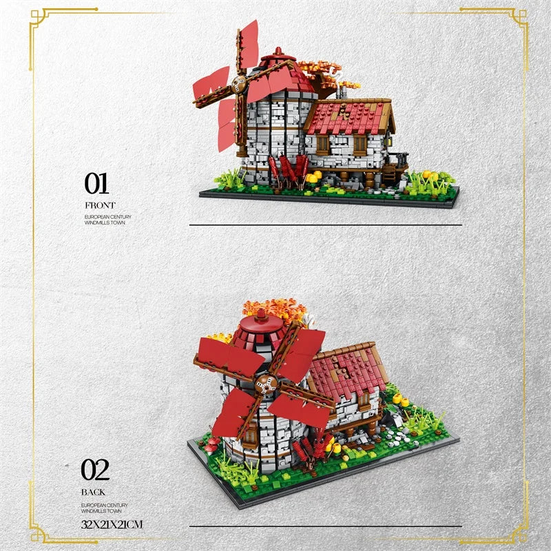 AMAZINGBLOKS Kids 2,296 PCS Plastic Windmill Tree House Mill Street View Building Blocks Medieval European Town Assembly Bricks Puzzle Model Construction Set Toys/Colors-Red/Multicolor/Ages: 6-18 + Years Older