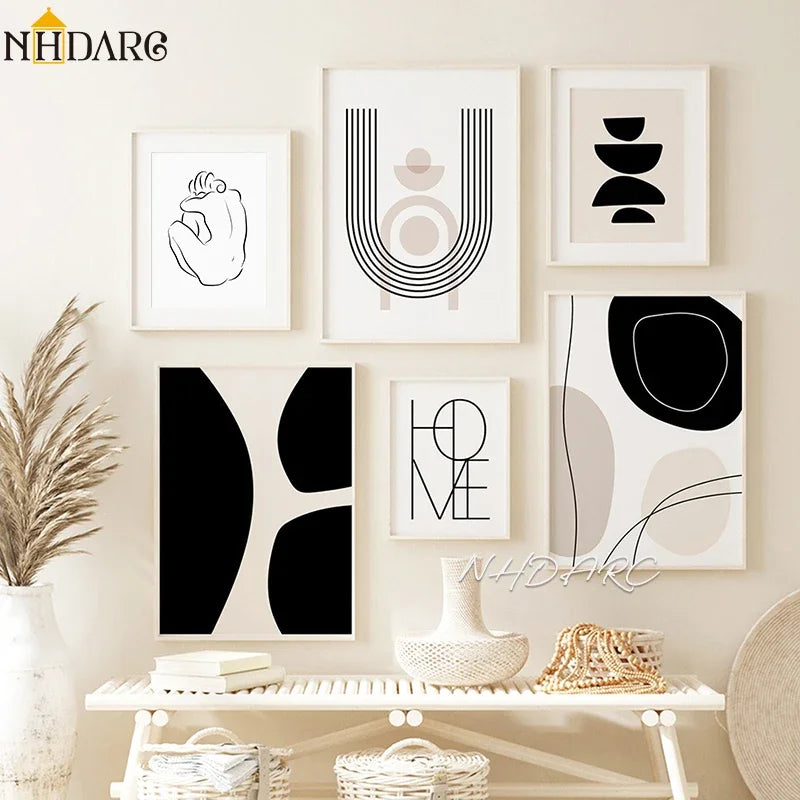 JKPICTURE Modern Art Unframed Rectangle Shaped Scandinavian Abstract HD Canvas Customized Prints/Colors-Black/Beige/White/Multicolor/3 Sizes