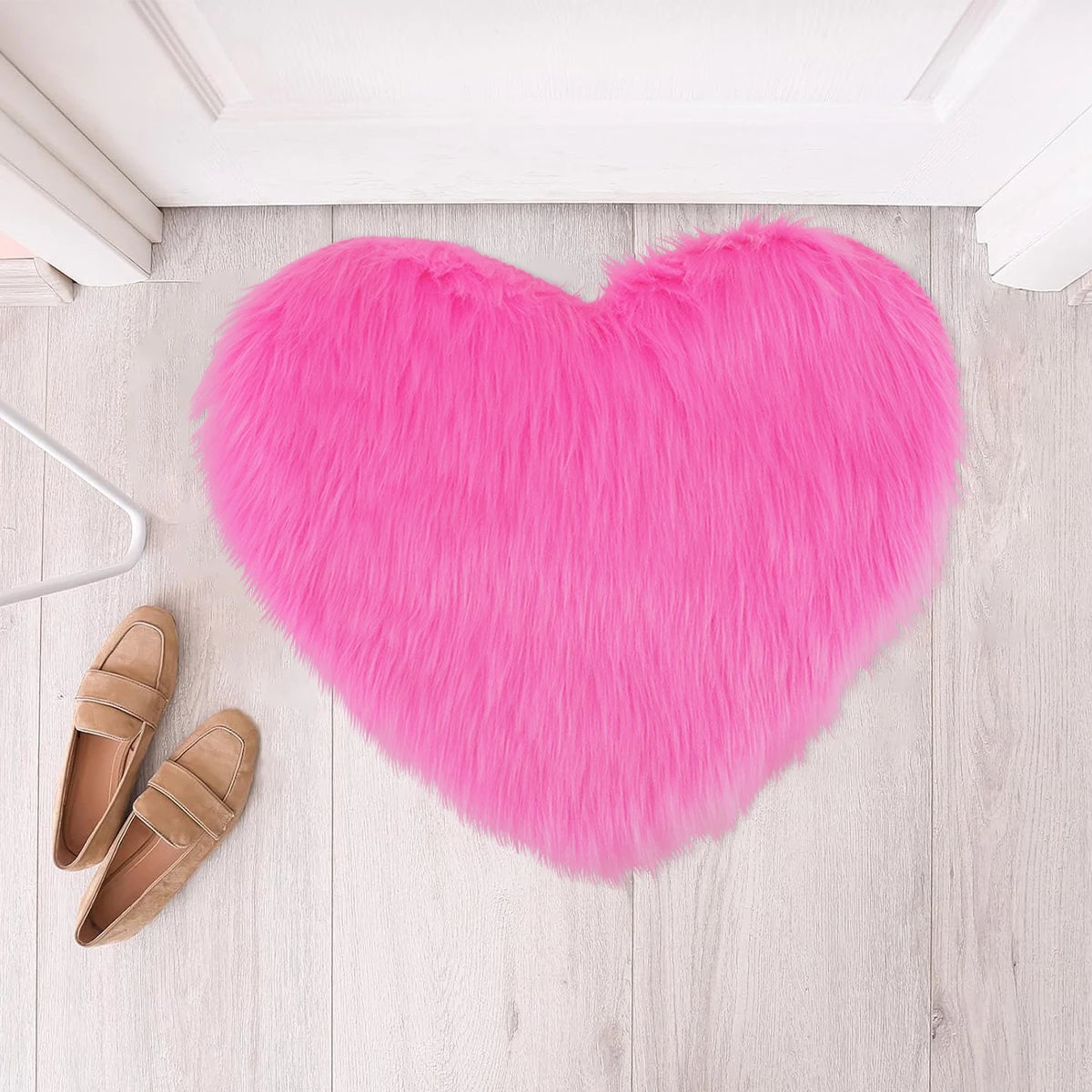 No-EN-Name-Null Indoor Soft Plush Fluffy Pink Heart Microfiber Non-Slip Bottom Doormats/Sizes: 30 x 40cm