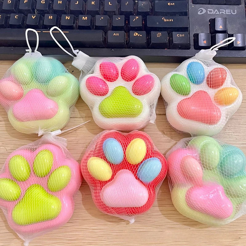KITTYBABY Kids Plastic-Silicone Rubber Multicolor Soft Sticky Cute Cartoon Animal Cat Paws Anxiety-Stress Relief Squeeze Slow Rebound Activity Toys/Ages: 6-12 Years Old