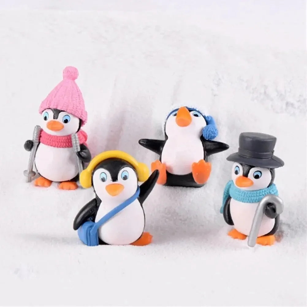 Decorative Christmas Holiday DIY Craft 4 PCS Plastic Resin Mini Nature Winter Wonderland Adorable Cute Black-White Penguin Figurine Sets/Colors-Animal/Black/White/Pink/Blue/Multicolor