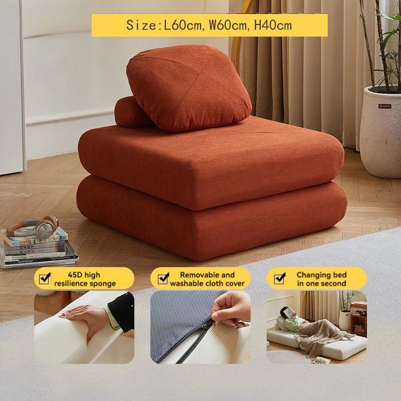TATAMI Modern Corduroy Pattern Bean Bag Soft Velvet Fabric Cushions Medium Firmness Sectional Sofas/Green/Light Gray/Off White/ Orange/Yellow/Green