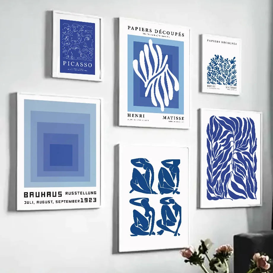 No-EN-Name-Null Modern Waterproof Ink Unframed Rectangle Canvas Blue-White Henri Matisse Bauhaus Picasso Floral Coral Leaves Art Prints/Many Sizes/Colors-Blue/White/Geometric/Multicolor/Floral