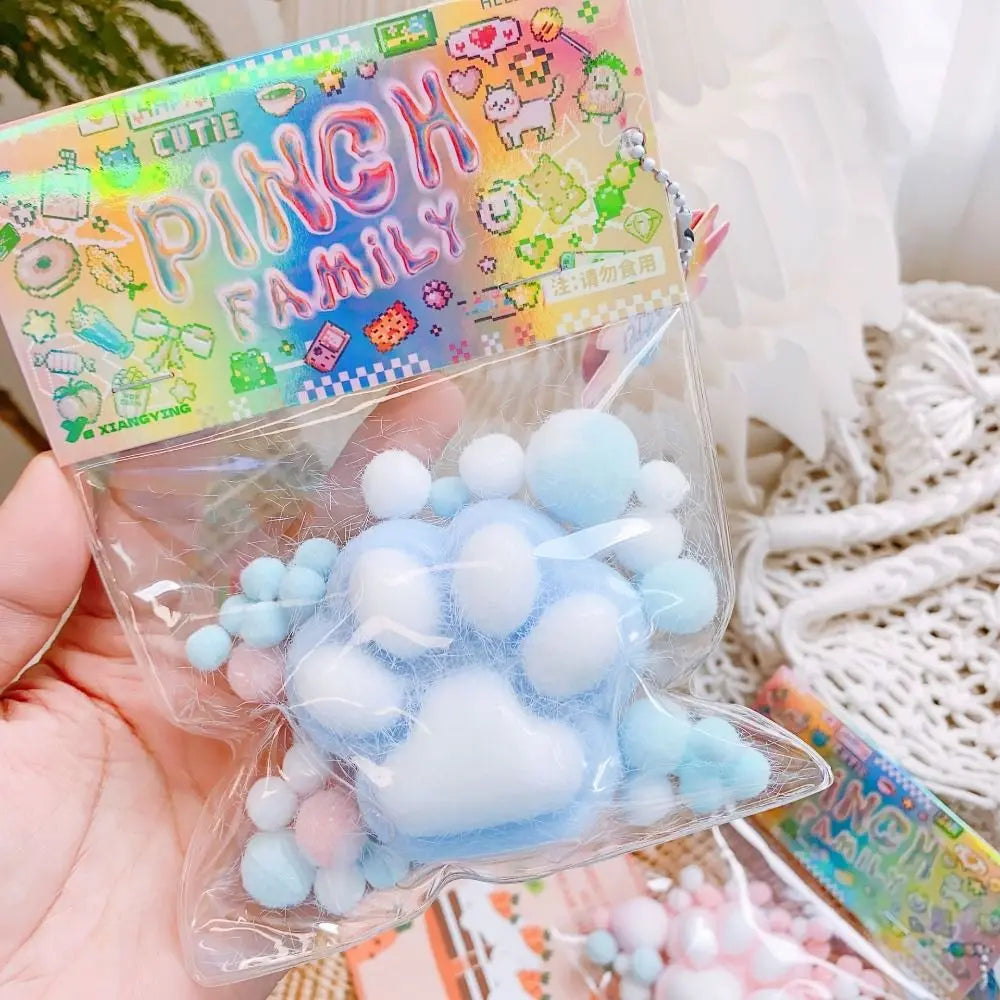 No-EN-Name-Null Kids Clear Transparent-Pink-Black Kawaii Cat Paws Pinch Squeeze Squishy Toys / For Ages: 6-18 Years Old/Colors- Black/Pink