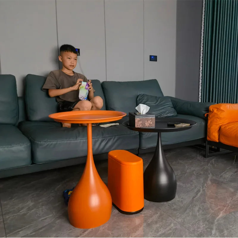 No-EN-Name-Null Modern Small Round Top-Wrought Iron Metal Base Mobile Coffee Tables/Colors-White/Light Brown/Yellow/Orange/Black/Royal Blue/Dark Blue/Size: 62 x 42 x 35cm