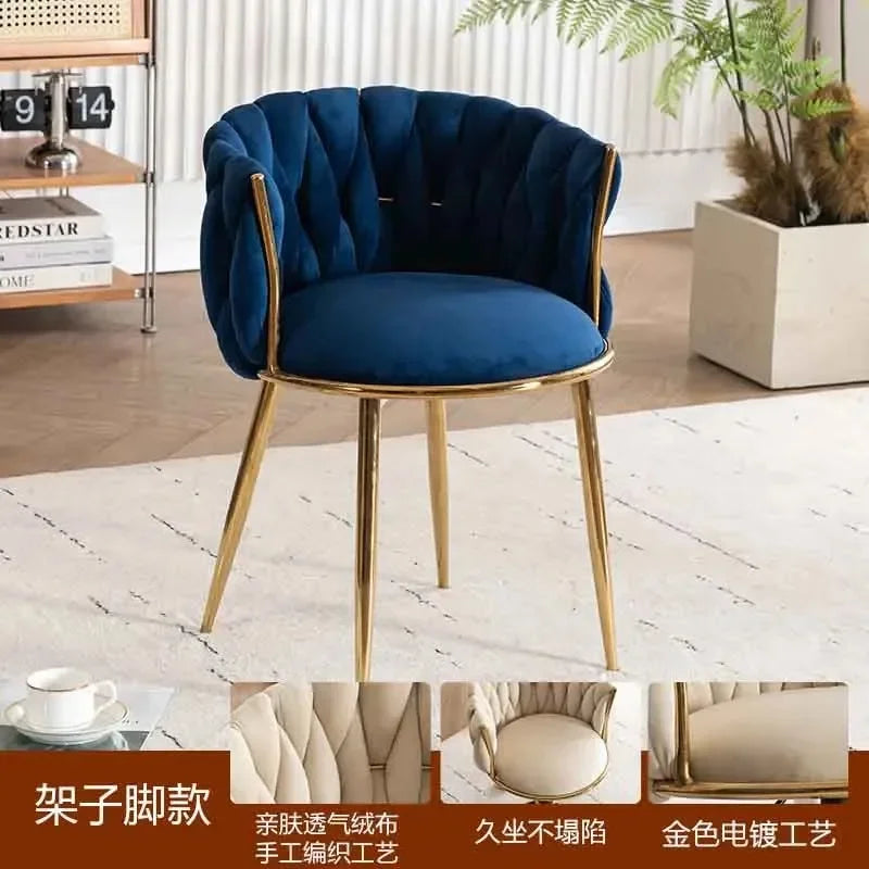 Upholstered Polyester Italian Style Ladies Bedroom Makeup Flannel Cushions Chairs w/ Steel Legs-4 Plastic Wheels/Colors-Beige/Pink/Blue/Black/Green/Gray