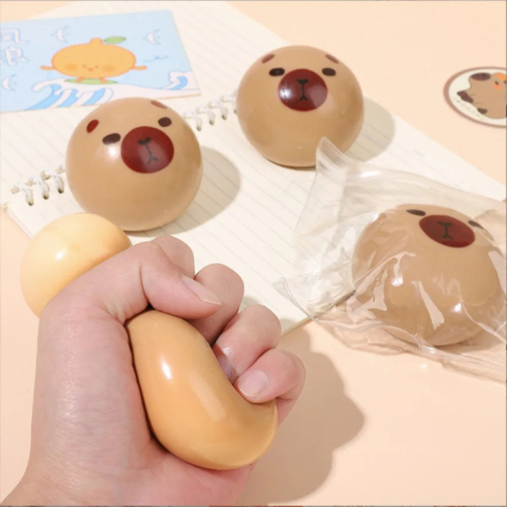 No-EN-Name-Null Kids-Adults Soft Plastic Beige Round Shaped Mini Cartoon Cute Capybara Animal Hand Squeezing Slow Rebound  Stress-Anxiety Relief Activity Toys/Ages-3-18 Years Old Adults