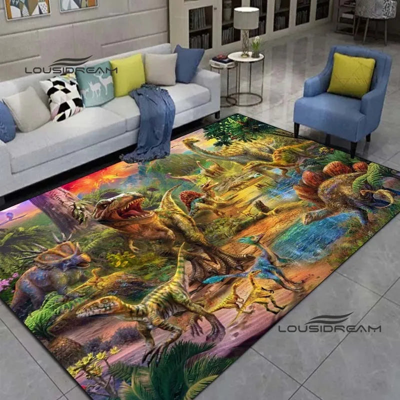 LOUSIDREAM Modern Indoor-Outdoor Machine-Made Customized Rectangle Shaped Soft Polyester Flannel Fabric Body 3D Printed Cartoon Dinosaur Theme Rugs /Colors-Animal/Multicolor/Hand-Machine Wash