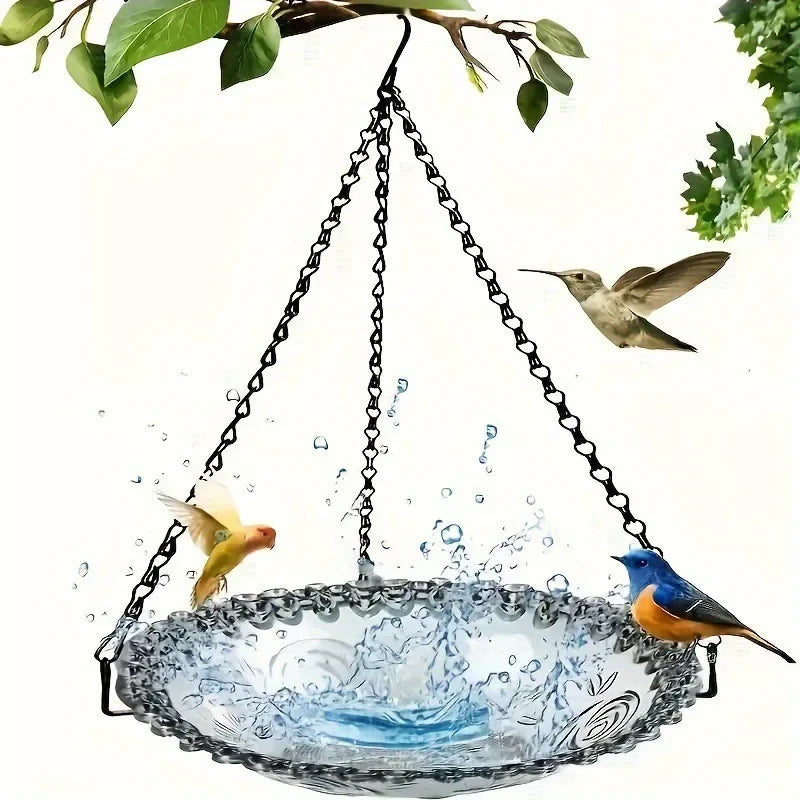 No-EN-Name-Null Outdoor Garden Hanging Black Chains Blue-Green Plastic Floral Design Bowl Bird Feeders/ Or Bird Baths
