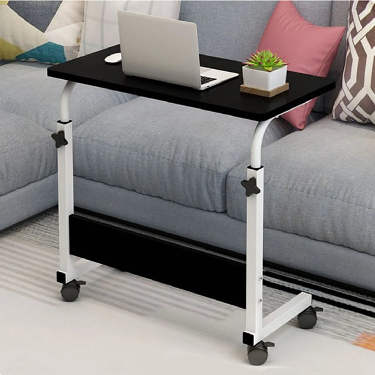 KESOTO Small Mobile Portable Brown-Black-Beige Rectangle Wood Top Steel Framed Adjustable Height-Shelves Computer Desks/4 Universal Wheels/4 Casters Brakes/Colors-Brown/Black/Beige/Storage Options/Assembly Required