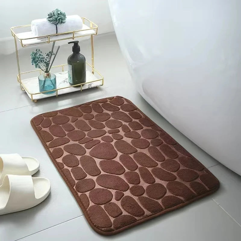 Modern Soft Multicolor Cobblestone Polyester Fabric Rectangle Bath Mats-Rugs