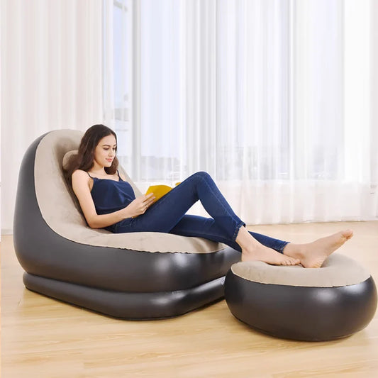 HLAMDER Indoor-Outdoor Air Inflatable Soft Lazy Synthetic Polyester Fabric Foot Stools-Swing Bean Bag Chairs /Colors-Multicolor/Gray/Black/Beige/White/ Orange/With-Without Inflate Tool