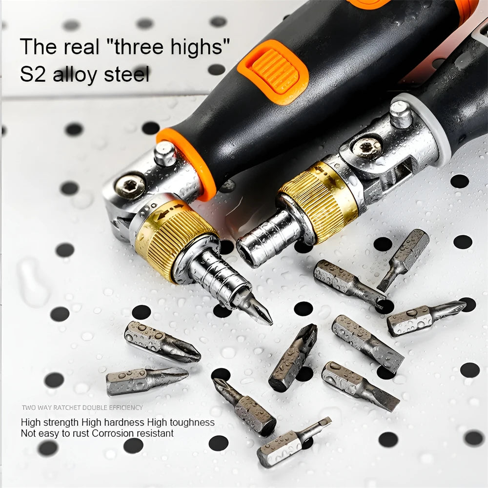 KRIOCY 10-In-1 Multifunctional Orange-Black Plastic Non-Slip Handle Double-Headed Insulated Dismountable Silver Chrome Plated Vanadium Steel Twistable Corner Multi-Angle Ratchet Magnetic Screwdrivers/Colors-Black/Gold/Silver/Orange/Multicolor