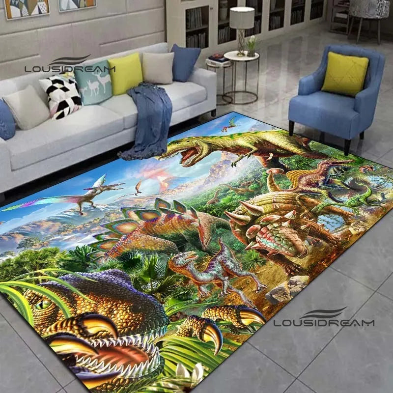 LOUSIDREAM Modern Indoor-Outdoor Machine-Made Customized Rectangle Shaped Soft Polyester Flannel Fabric Body 3D Printed Cartoon Dinosaur Theme Rugs /Colors-Animal/Multicolor/Hand-Machine Wash