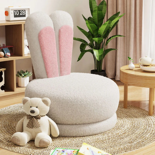 No-EN-Name-Null Modern Kids Wood Framed Cute Cartoon Artistic Style Polyester Upholstered Padded Red-Pink-Blue-Yellow Rabbit Ears Elastic Foam Sponge Back-Round Seat Base Rotating Sleeper Chairs