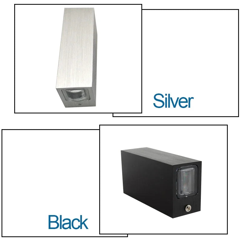 ELEVEN MASTER Outdoor Modern Waterproof Glazed Aluminum Metal Body Cool-Warm White LED COB Light Chip Emitting Up-Down Brushed Silver-Black Vertical Rectangle AC-Powered Borosilicate Glass Wall Light Fixtures