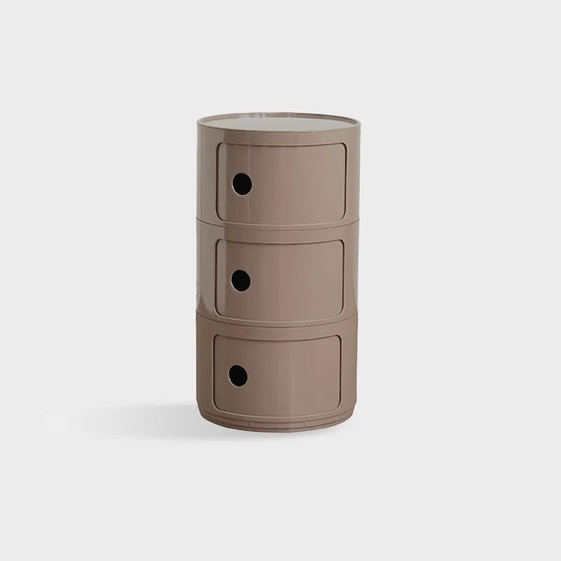 DECOPAI Modern Multicolor Waterproof Tall Plastic Round Shaped Small Narrow Three Sliding Drawers Nightstands /Multicolor