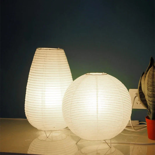 LED Nordic White Wabi-Sabi Rice Paper Teardrop-Round Shaped Japan Iron Tabletop Lamps/Bulbs Included/Plug Type-EU Plug/US Power Plug