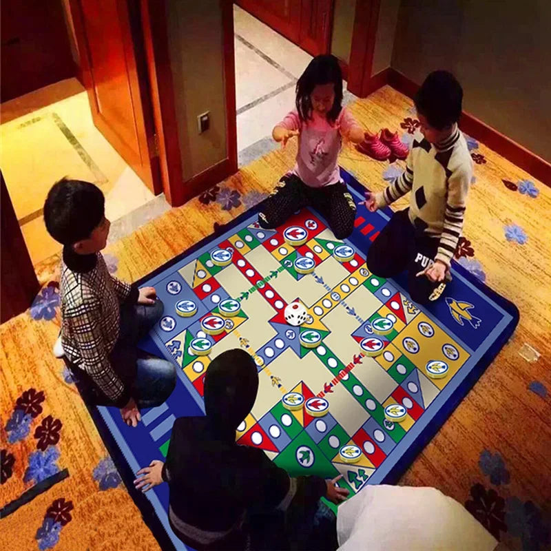 No-EN-Name-Null Parent-Child 16 Flat Round Chess Pieces Plastic-Cotton Foldable Crawling Colorful Chess Game Mats Floor Board Games /Ages: 6 Years Old + Older / 1 Dice/Colors-Blue/Multicolor/Geometric