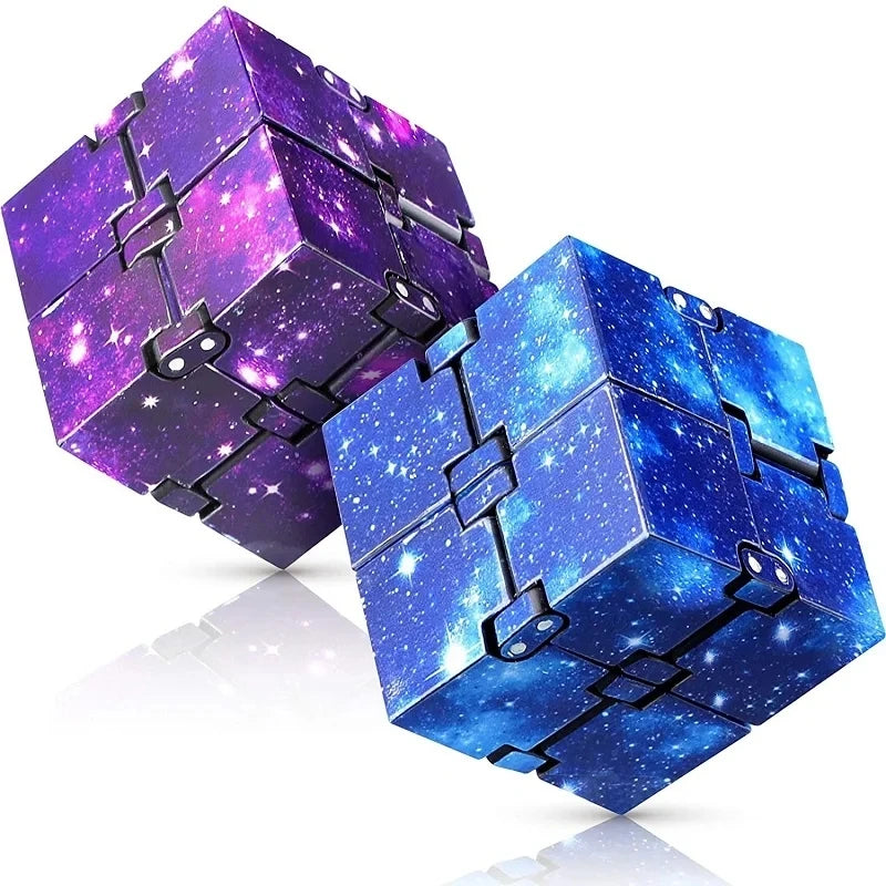 MEADE Teens-Adults Blue-Purple Plastic Square Transformable Twistable Fingertip Anti-Stress 3D Space Theme Flip Infinity Cube Mechanical Puzzle Toys/Ages: 13-18 Years Old Adults /Colors-Blue/Purple/Multicolor
