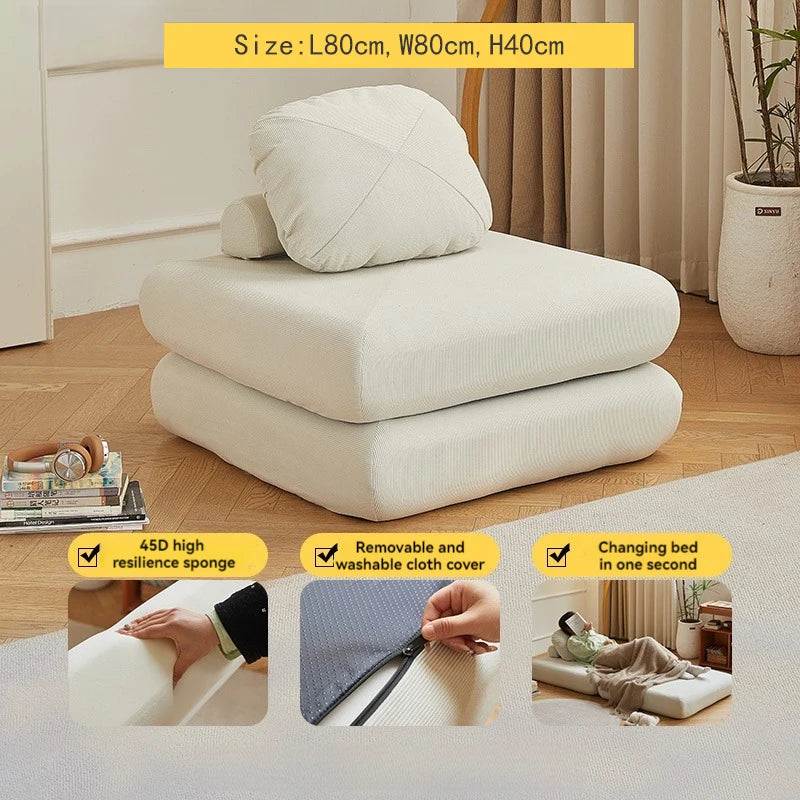 TATAMI Modern Corduroy Pattern Bean Bag Soft Velvet Fabric Cushions Medium Firmness Sectional Sofas/Green/Light Gray/Off White/ Orange/Yellow/Green