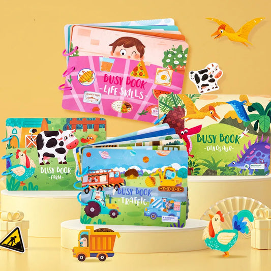Child-Parent Hand-Painted 3 Plastic Rings Early Educational Stickers-Matching Game Cognition Cardboard Quiet Busy Books/Ages: Newborn-Preschoolers/Colors-Multicolor/Pink/Yellow/Animal