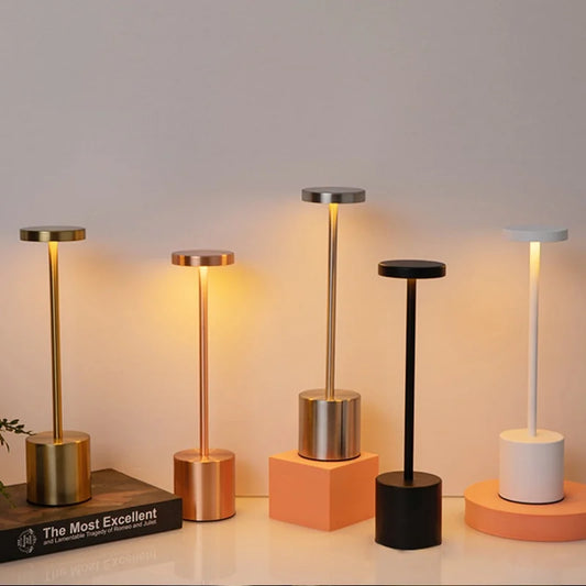 Qingba Small Flat Round Metal Cafe Atmosphere Touch Switch Tricolor Light Dimming USB Charging Port Table Lamps/Colors-Gold/Silver/White/Black/Multicolor/Body Changeable
