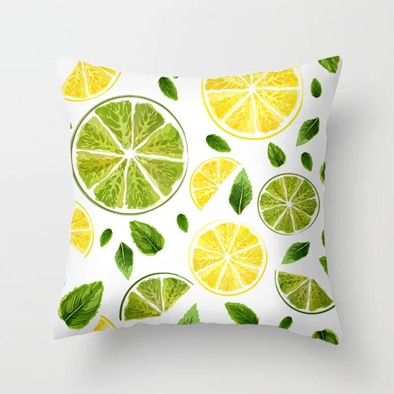 No-EN-Name-Null Modern Soft Plush Peach-Skin Polyester Fabric One-Sided Printed Square Decorative Lemon Pillowcases/Colors-Floral/Yellow/White/Green/Striped/Multicolor/Machine Washable /Ironing Instructions