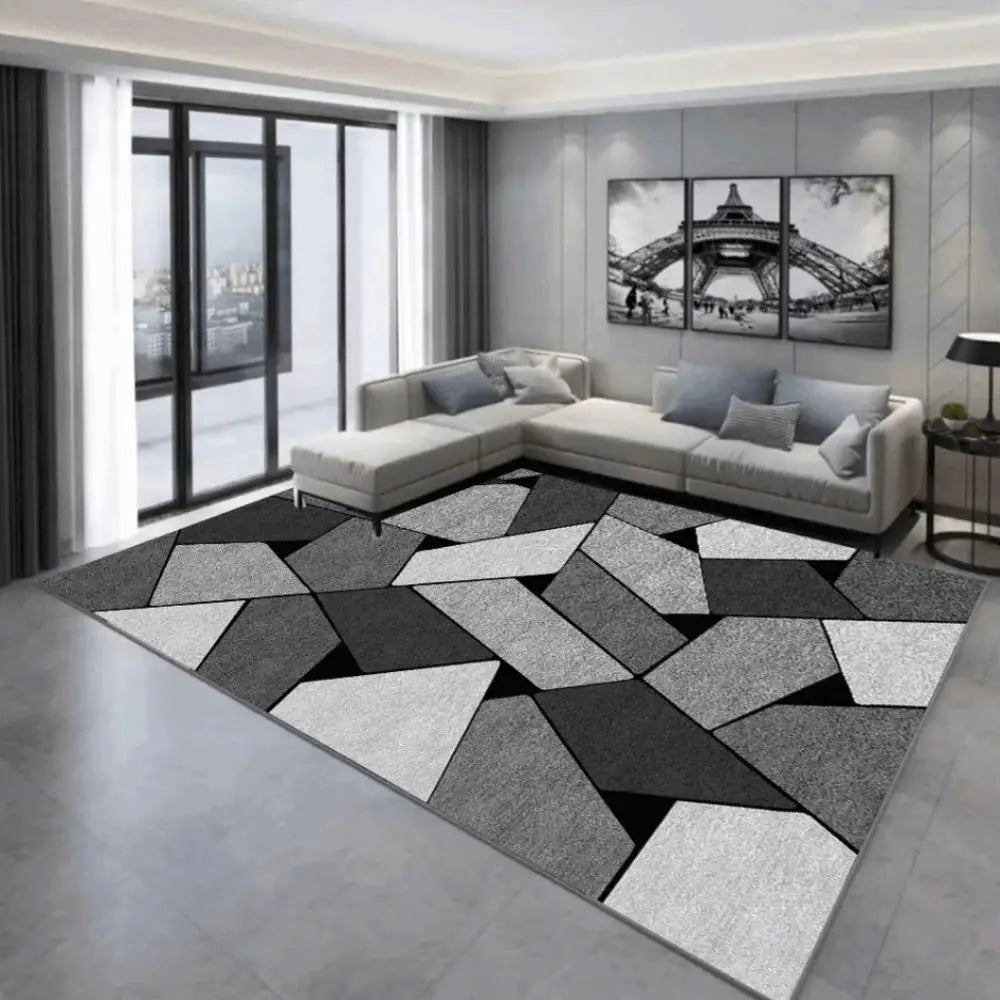 VIKAMA Indoor-Outdoor Large Machine-Made White-Black Rectangle Crystal Velvet Geometric Soft Polyester Fabric Non-Slip Bottom Wear-Resistant Nordic Living Room Rugs/Colors-White/Geometric/Striped/Black/Hand-Machine Washable