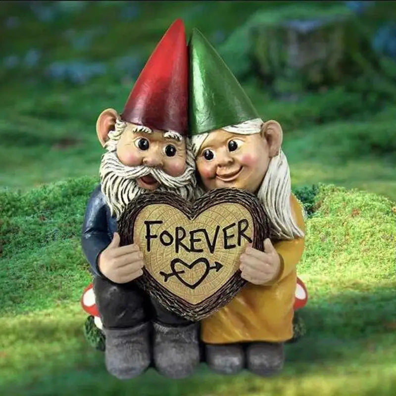 No-EN-Name-Null Outdoor Multicolor Christmas Romantic Resin Gnomes-Couple In-Love-Heart-Shaped Forever Garden Sculptures/Colors-Red/Multicolor