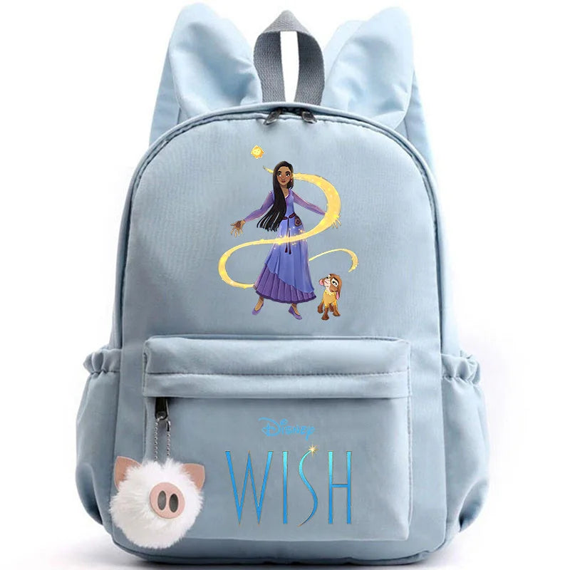 Disney Kids Cute Cartoon Wish Movie Large Waterproof Pink Nylon Fabric School Backpacks