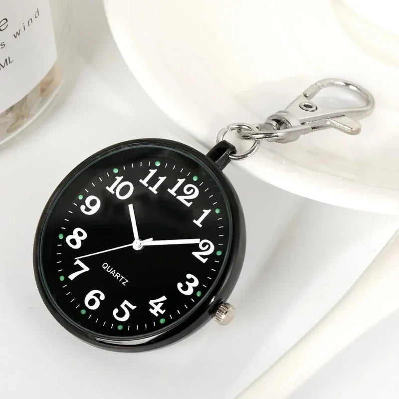 MOONBIFFY Adults Quartz Acrylic Face Silver Round Digital-Analog Display Stainless Steel Metal Lobster Clasp Buckle Nurses-Doctors Hanging Keychain Fob Pocket Watches/Colors-Red Rose/Red/Pink/Black/Silver/Grey/Gold/Dark Blue/Blue/Purple
