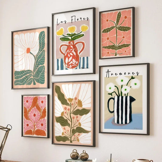 JKPICTURE Customized Abstract Unframed Rectangle Shaped Waterproof Ink Canvas Scandinavian Floral Cartoon Wall Prints/Colors-Multicolor/Pink/Beige/Orange/White