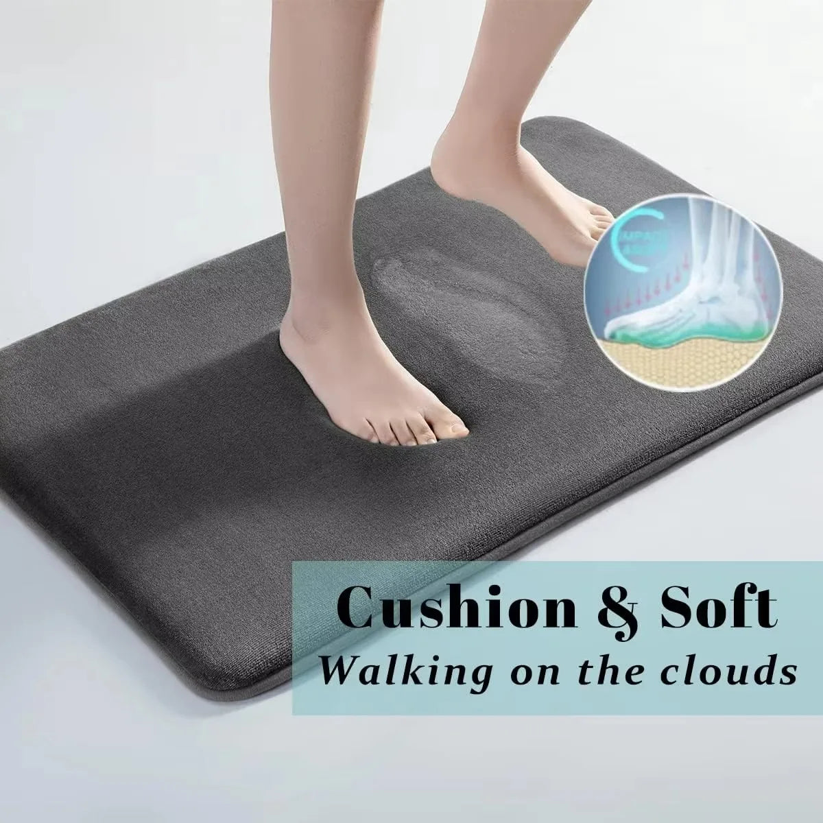 No-EN-Name-Null Waterproof Black-Gray Rectangle Shaped Velvet Suede-Polyester Fabric Top Soft Thick Memory Foam Core Anti-Slip PVC Base Bathroom Rugs/Colors-Black/Gray/Machine Wash On Cold