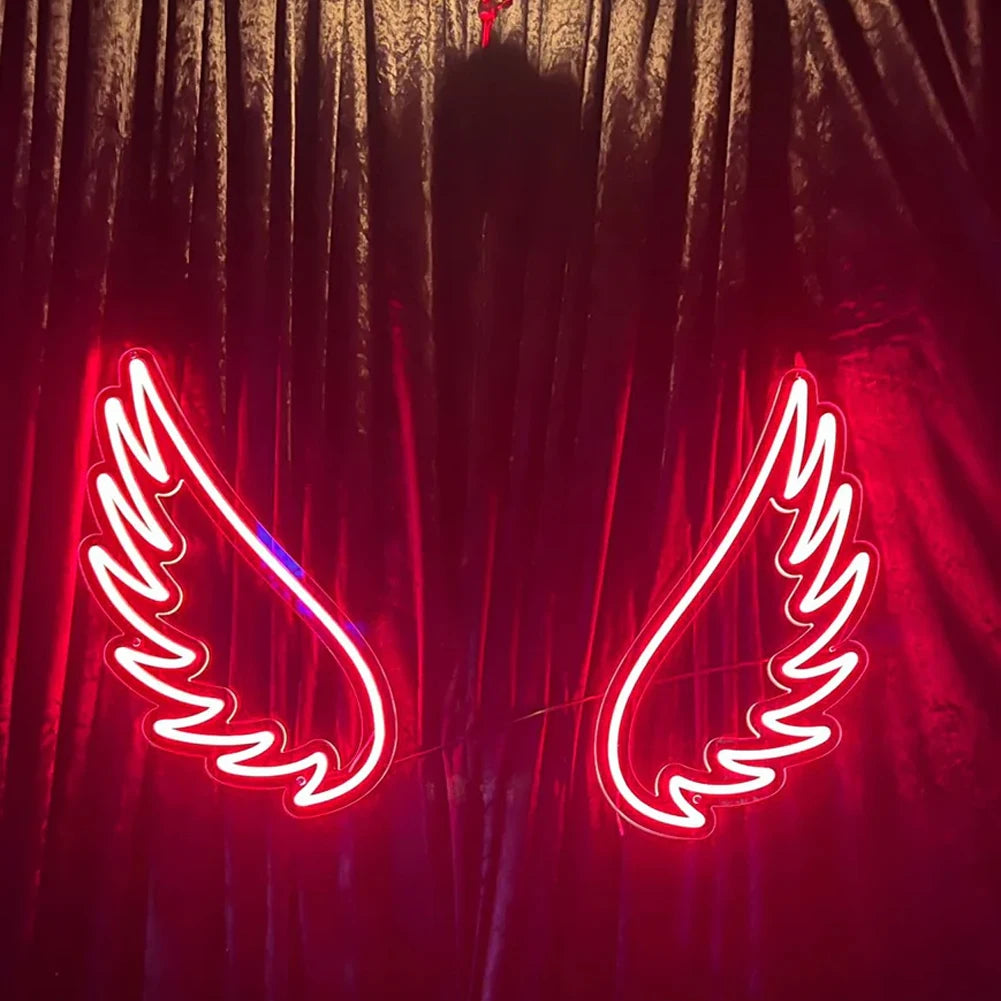 No-EN-Name-Null Indoor Kids LED Lights Silicone Large Multicolor Neon Fantasy Cartoon Angel Wings Smart Dimming Acrylic Plastic Novelty Signs/AC-DC 12V Powered/Colored-Blue/Red/Pink/Yellow/Multicolor/ 1 Remote Control/1 Power Adapter-Plug