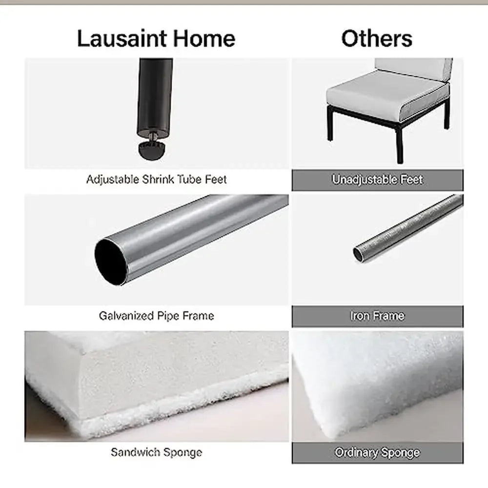 XMSJ Outdoor 8 PCS Modern Free-Standing L-Shaped Soft Comfortable Gray Synthetic Olefin Fabric Thick Sponge Cushions PE Rattan Metal Frame Sectional Sofa Furniture Sets/Table / 2 Corner Chairs/4 Armless Chairs/2 Ottoman Chairs/Weight Max : 300 LBS