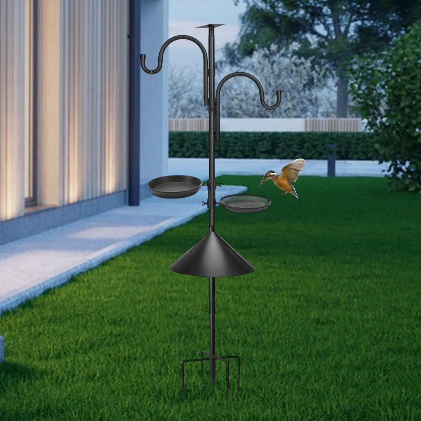 KESOTO Outdoor Rust-Resistant Black Iron Metal Stainless Steel Coated-2 Birdhouse Brackets-3 Squirrel Proof Guards-2 Bird Feeding Plate-2 Hooks-7 Light Stand Station Stake Feeder Poles/1 Pack Accessories