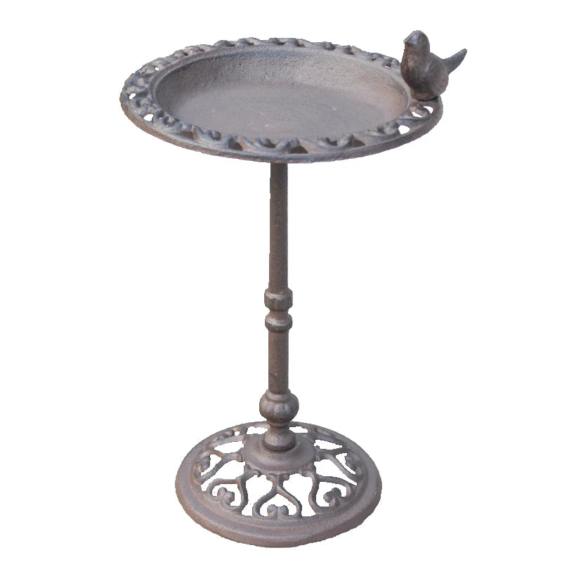 No-EN-Name-Null Outdoor Garden Free-Standing Farm House Style One Bird On-Brown Cast Iron Metal Rustic Brown Cast Iron Standing Big Hollow Round Bottom Base Bird Feeders