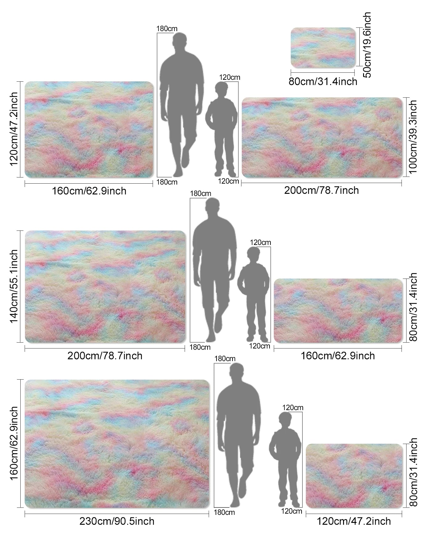 FORSWAN Kids Indoor Modern Soft Plush Heart Pattern Polyester Fabric Non-Slip Plastic Bottom Rectangle Shaped Rugs/Green Grass/Pink/Camel/ White/Tie Dye/Rainbow/Multicolor