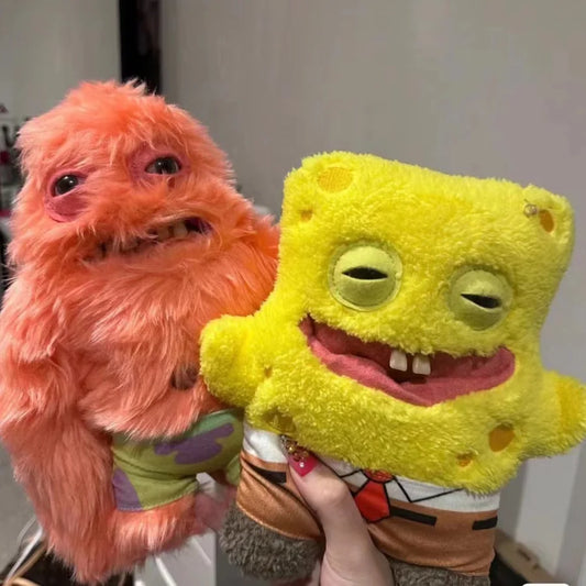 MINISO Kids-Adults Multicolor Fuggler Spongebob Squarepants Funny Ugly Monsters Patrick Star Polyester Cotton Fabric Soft Plush Stuffed Animal Toys/Ages: 7-18 Years Old-Adults /Colors-Yellow/Multicolor/Pink/Brown