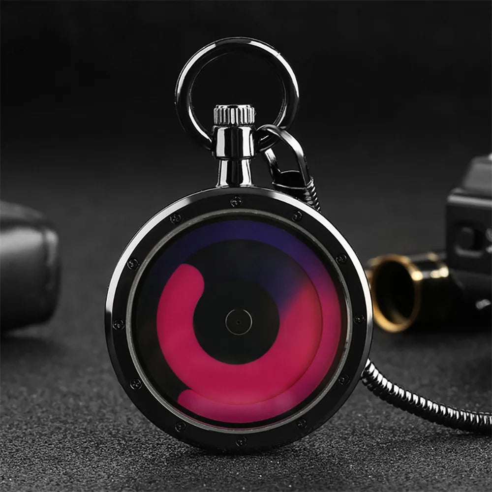 YISUYA Adults Quartz Analog Display Acrylic Face Black-Silver Stainless Steel Metal Round Shaped Case Turntable Blue Silver Casing Dial Metallic Snake Fob Chain-Pocket Watches/Multicolor Dials