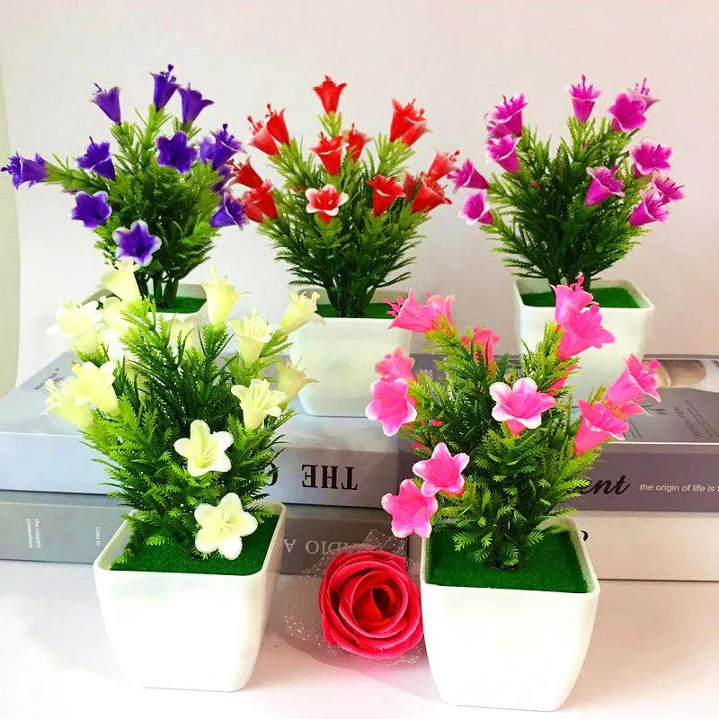 Plastic Bonsai Magnoliopsida Small Flower Pot Artificial Plants/ Colors-Red/Floral