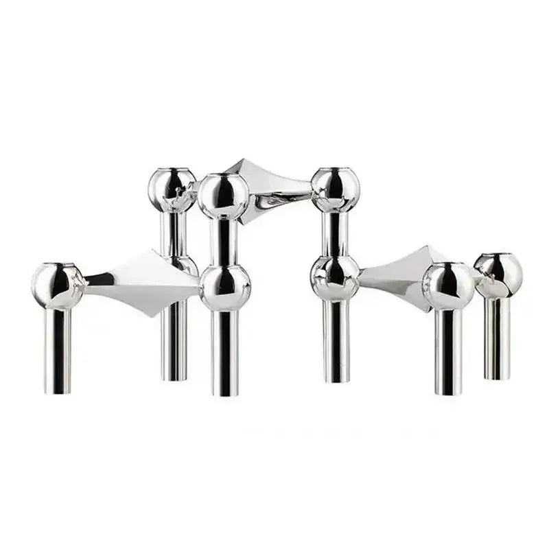 ANENG DIY Unique Tri-Chandelier Sculpture Silver Stainless Steel Metal Geometric Molecular Structure Matching Candlestick Holders/Colors-Silver/Black/Gold