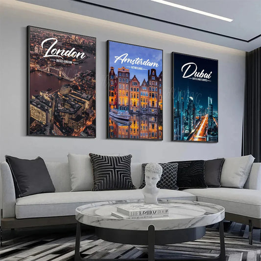No-EN-Name-Null Modern HD Printed Unframed Different Style Customized Sizes Multicolor Famous Places Travel Cities-Kuala Lumpur-Dubai-Amsterdam-Lisbon-Wall Art Prints/Colors-Multicolor/Red/Black/Blue/Brown