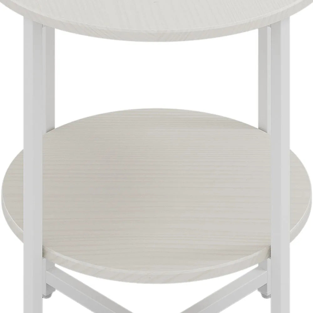JAZZ POSE Modern 2 Tier Small White-Black Round Shaped Iron Metal Base Coffee Tables/Colors-White/Black